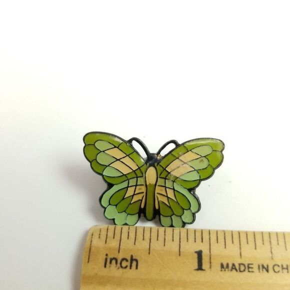 Vintage Little Green Enamel Butterfly Brooch, Unique Design, Retro Estate - Picture 3 of 5